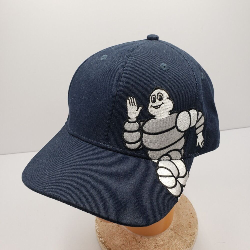 Vintage Michelin Man Hat Bibendum Big Logo K-Products Snapback Navy Blue Car Guy